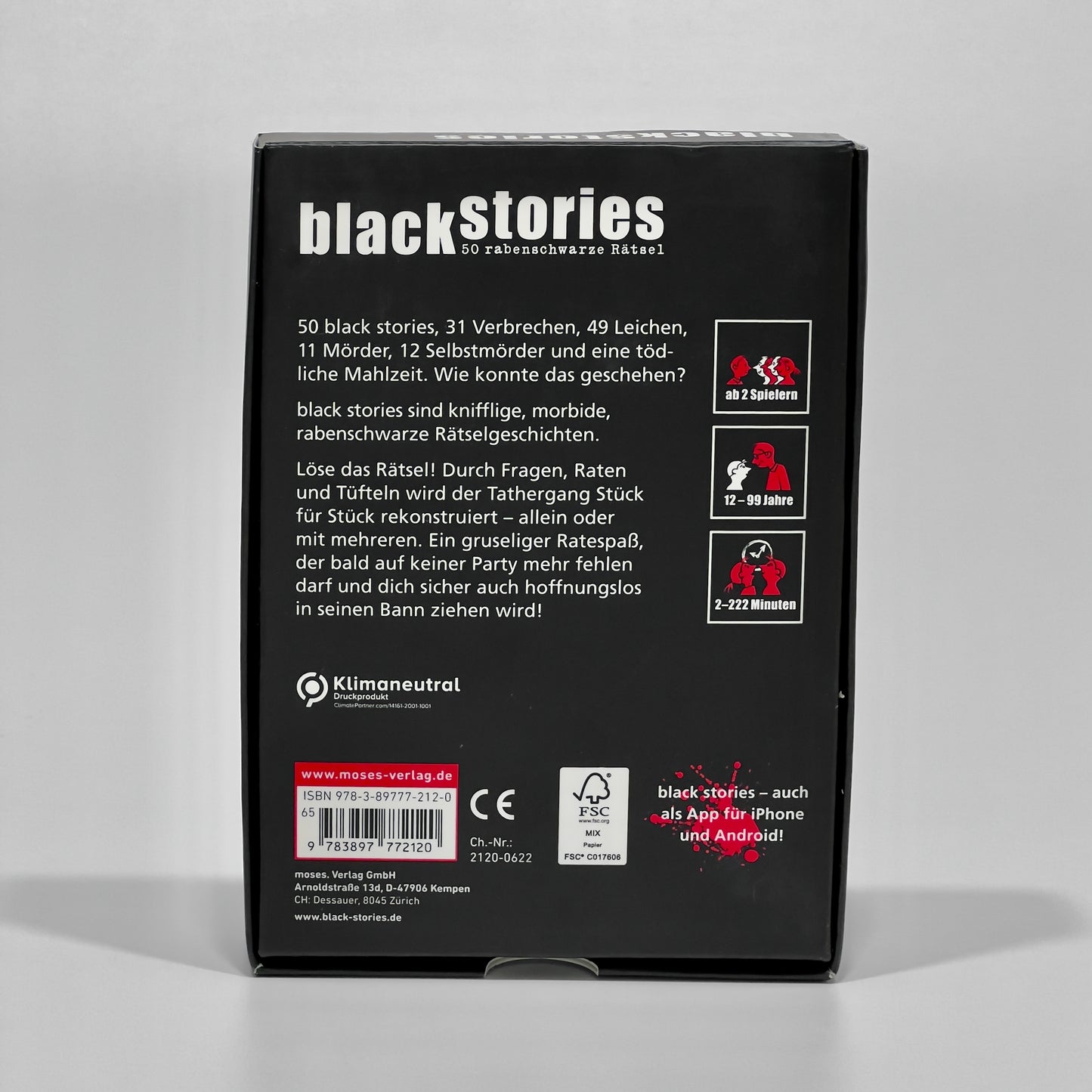 Rückseite des Kartenspiels Black Stories